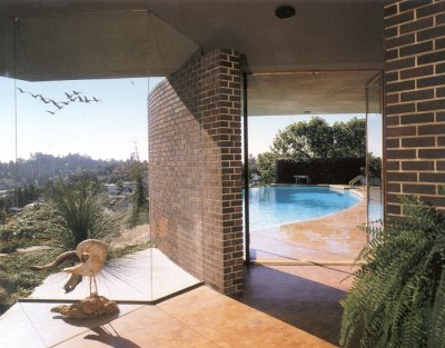 View of pool through living room